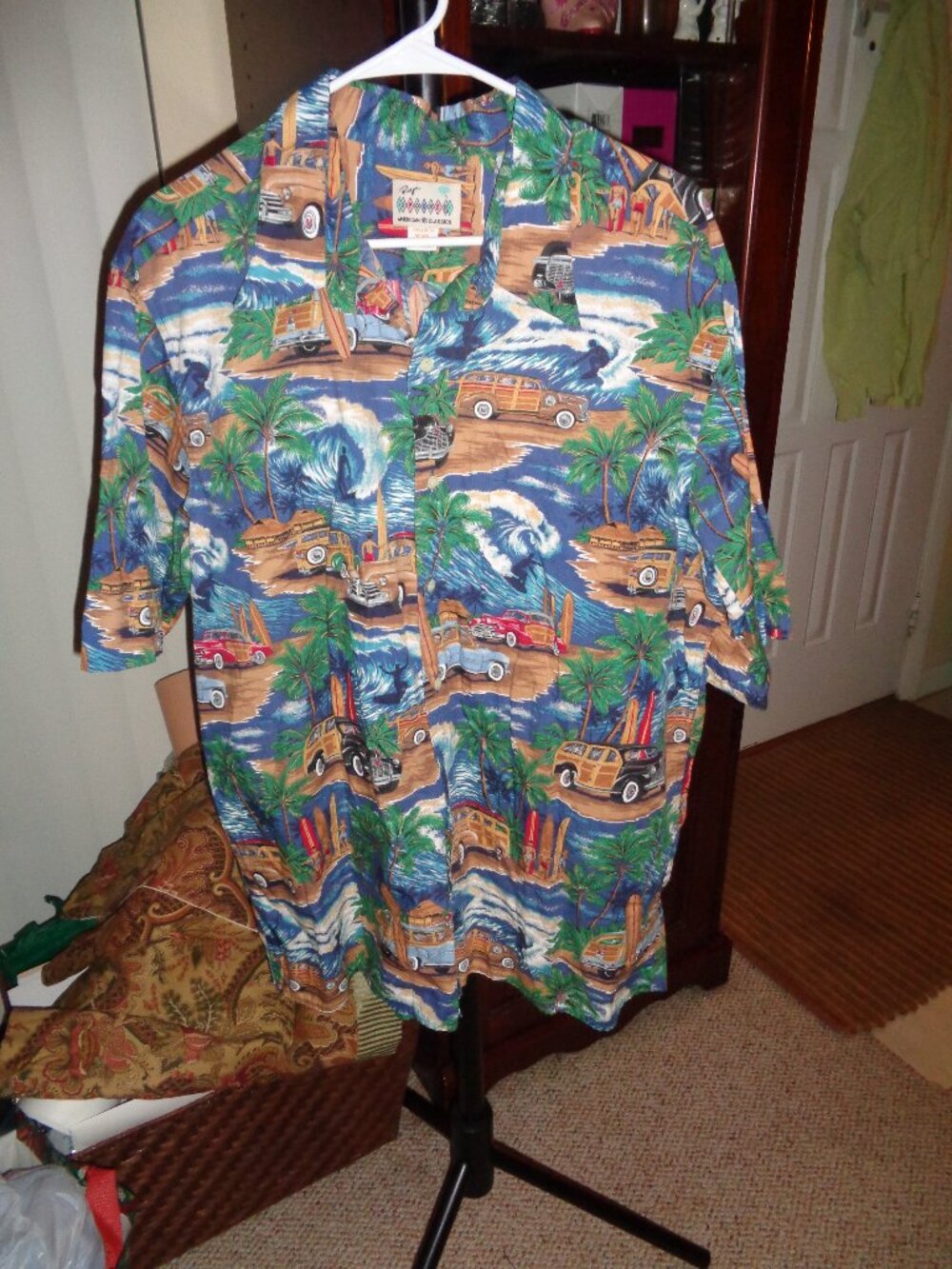 Reyn Spooner Hawaiian Shirt Woody Cars Surfboards Palm Trees XXL Multicolor
